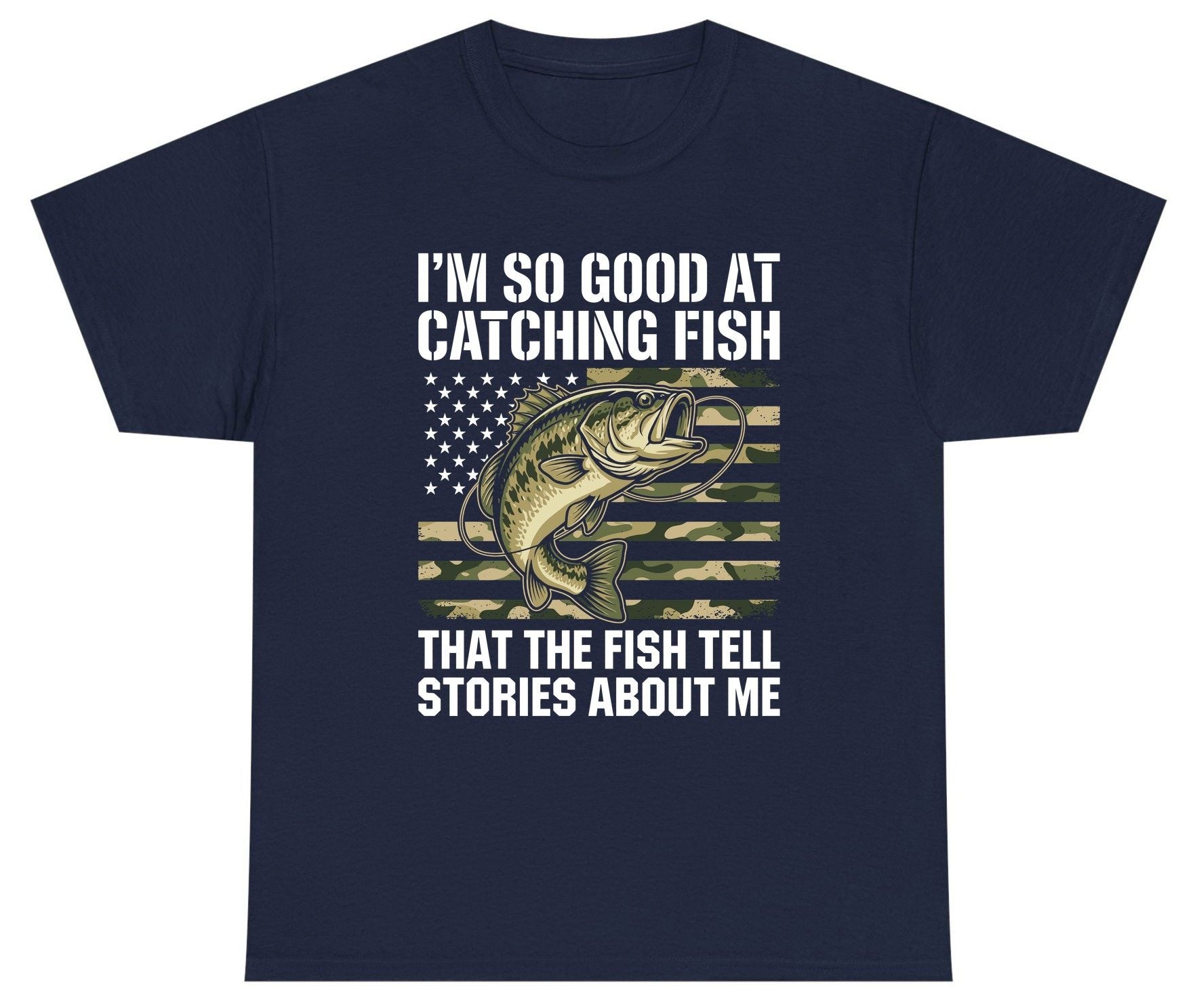 I'm So Good at Catching Fish That the Fish Tell Stories About Me fishing Youth T-Shirt Navy product mockup