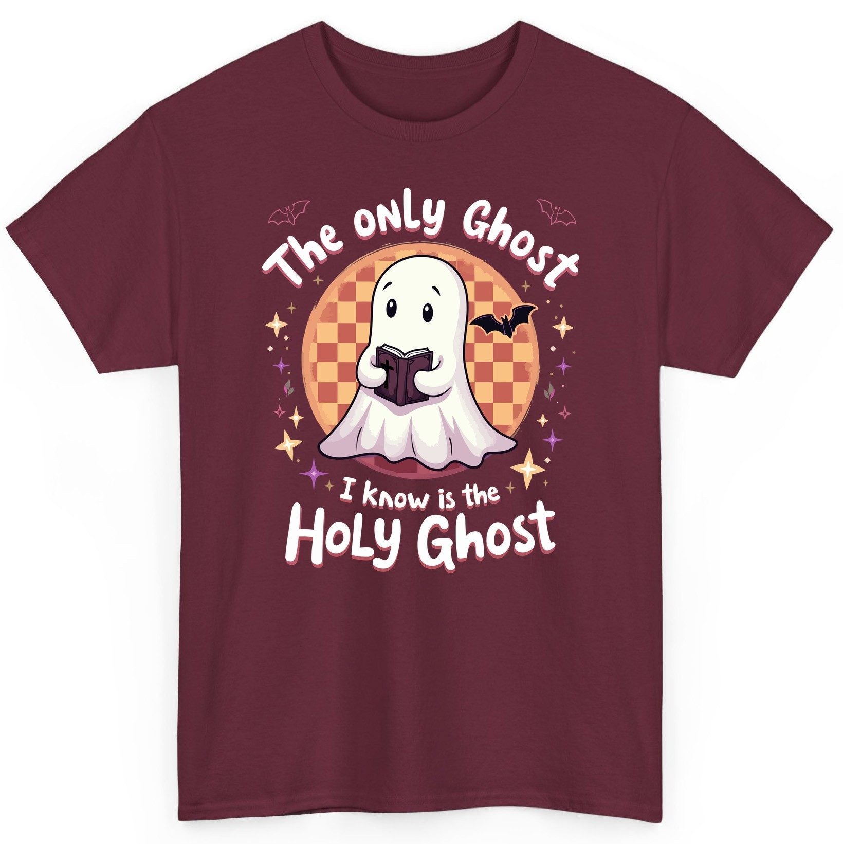 The Only Ghost I Know Is the Holy Ghost christian Halloween T-Shirt Maroon product mockup