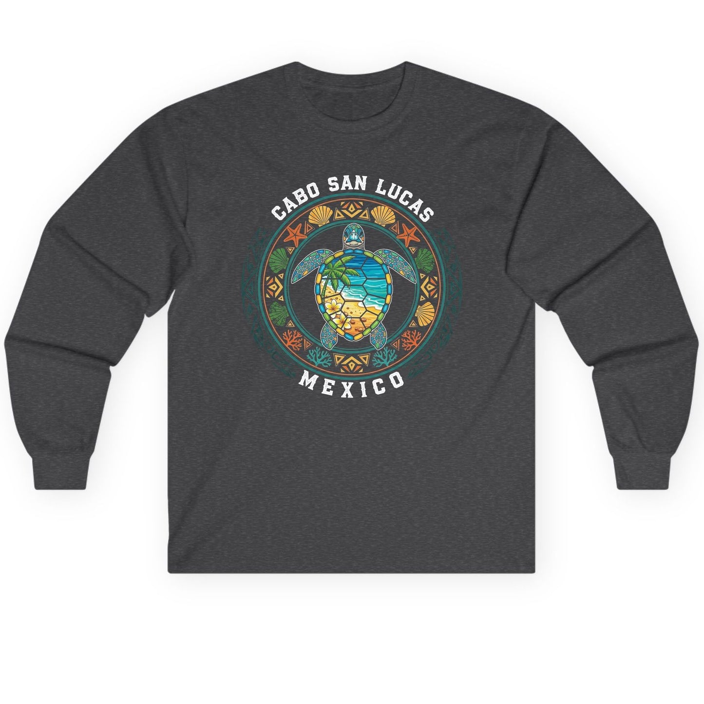 Cabo San Lucas Mexico sea turtle Long Sleeve Tee Dark Heather product mockup