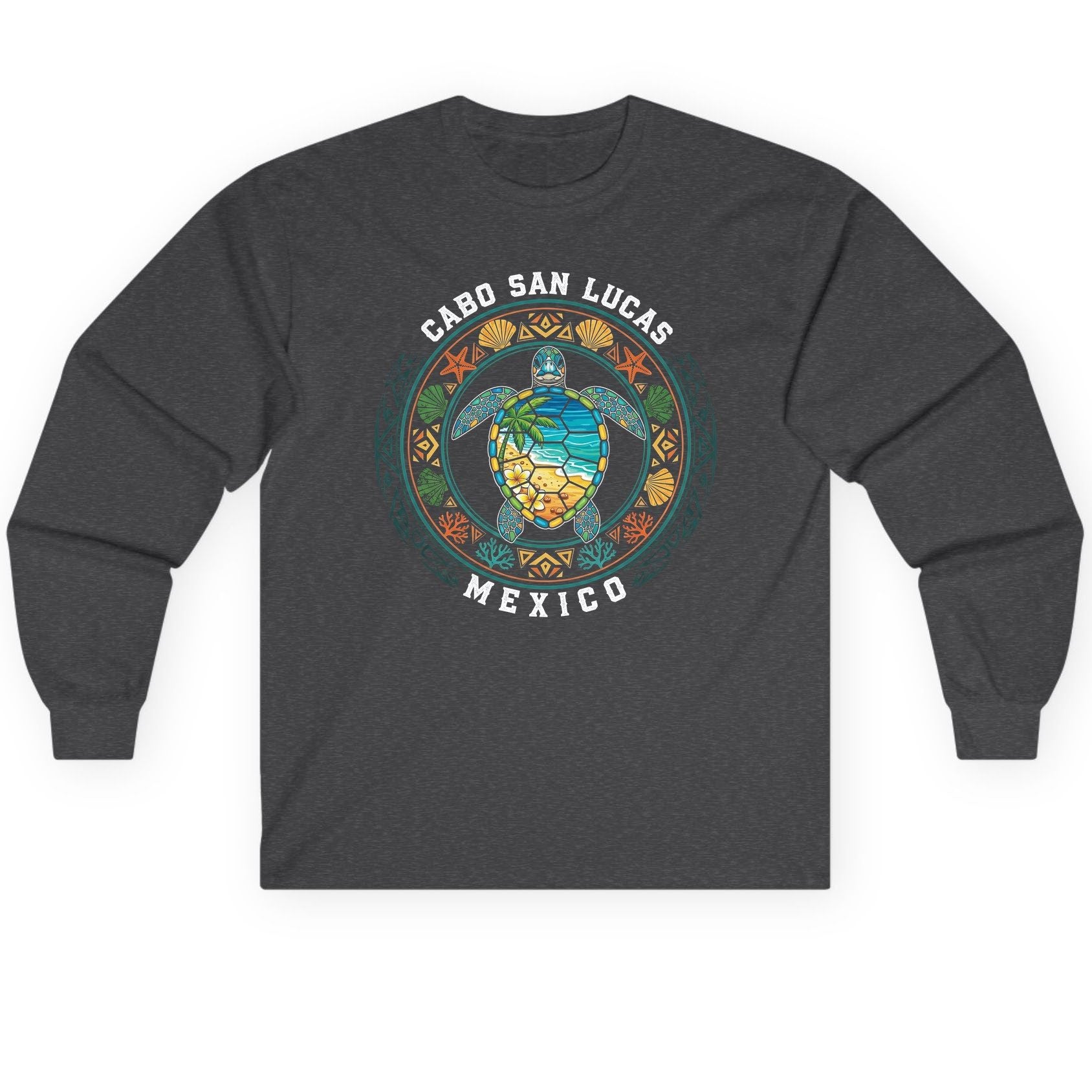 Cabo San Lucas Mexico sea turtle Long Sleeve Tee Dark Heather product mockup