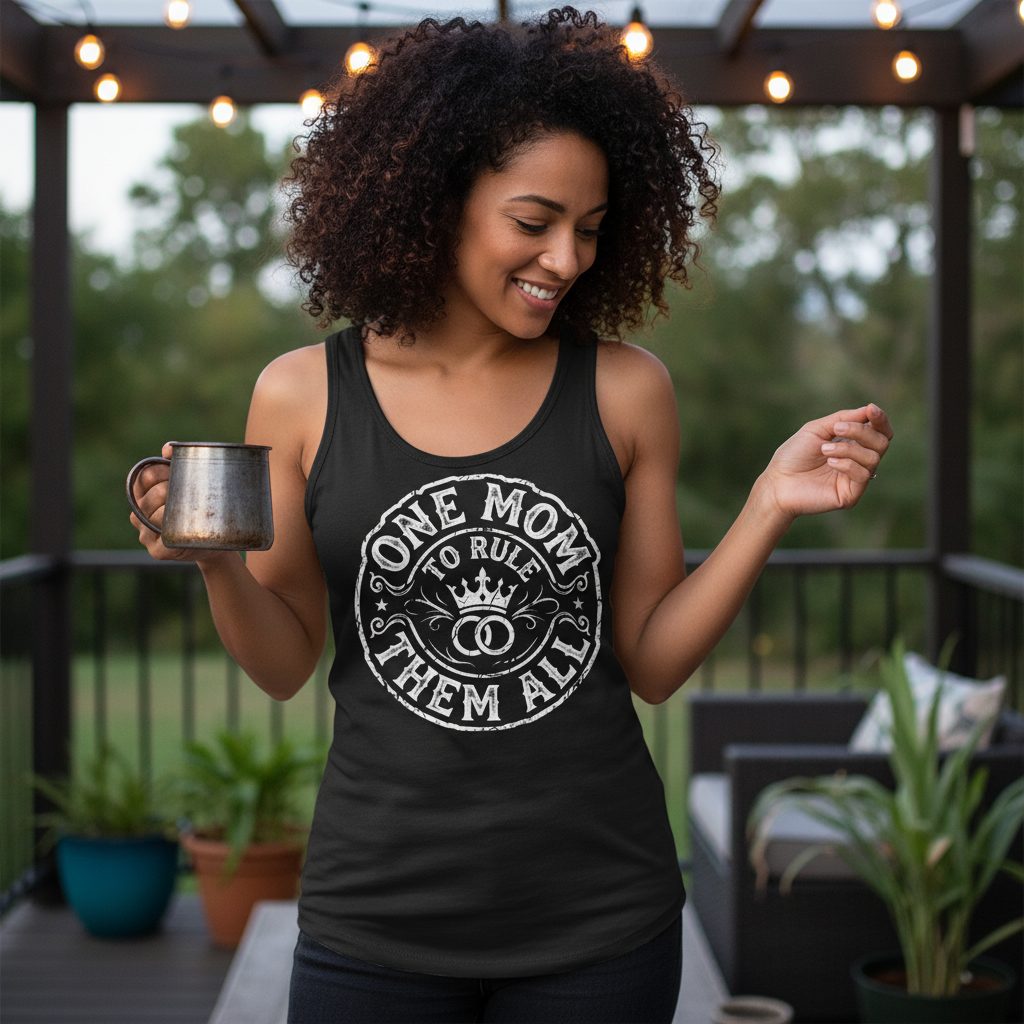 One Mom to Rule Them All Funny Moms Tank Top - lifestyle model mockup - Black