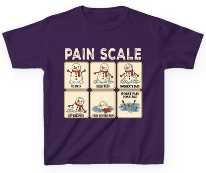 Pain Scale No Pain Mild Pain Moderate Pain Severe Pain Very Severe Pain Worst Pain Possible snowman Youth T-Shirt Purple