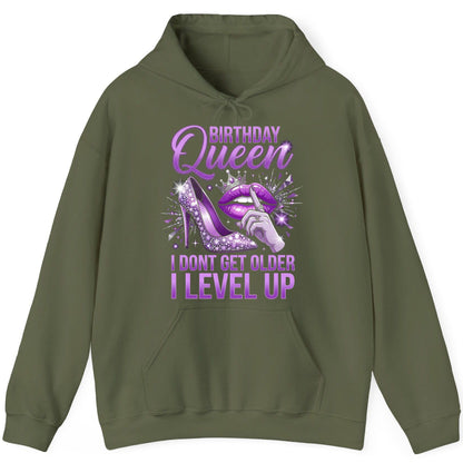 Birthday Queen I Don't Get Older I Level Up birthday celebration Hoodie Military Green product mockup