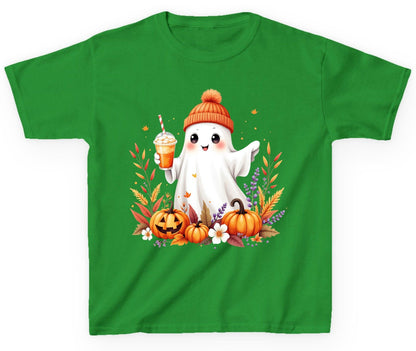 Cute Ghost Pumpkin Spice Latte cute Halloween ghost Youth T-Shirt Irish Green product mockup