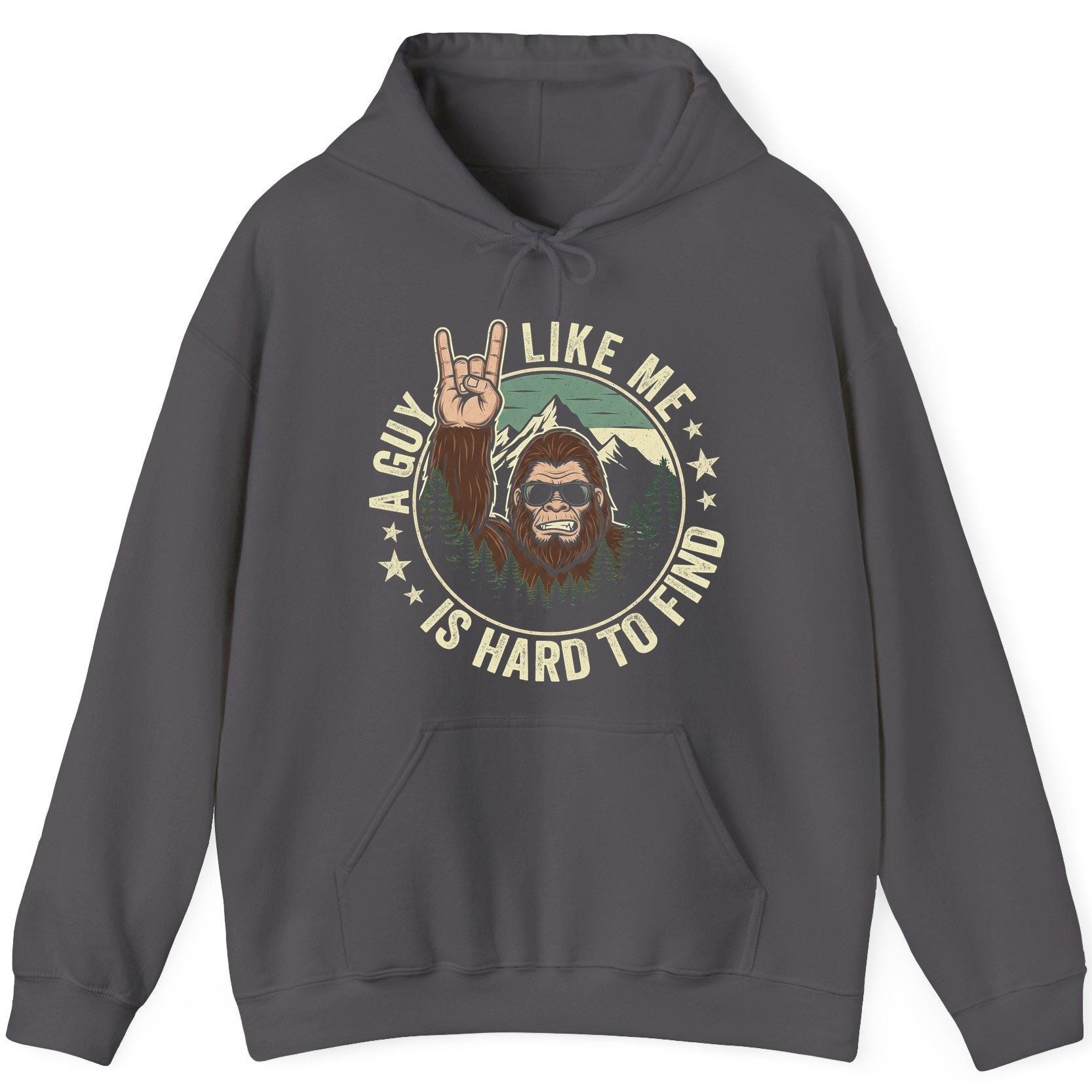 A Guy Like Me Is Hard to Find bigfoot Hoodie Charcoal product mockup