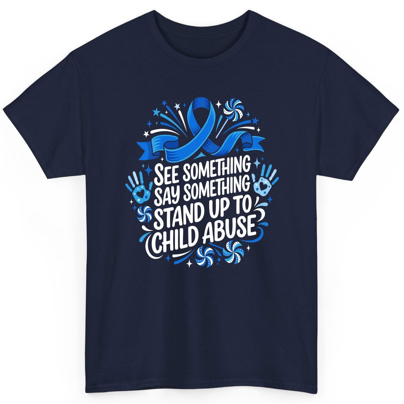 See Something Say Something Stand Up to Child Abuse Prevention T-Shirt - product mockup - Navy