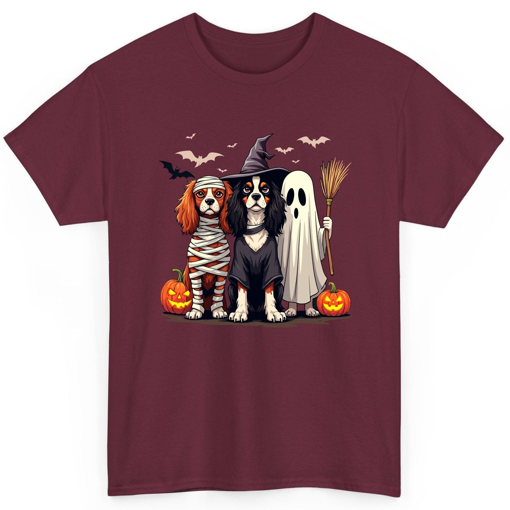 Cavalier Spaniel Halloween Dogs cavalier king charles spaniel T-Shirt Maroon product mockup