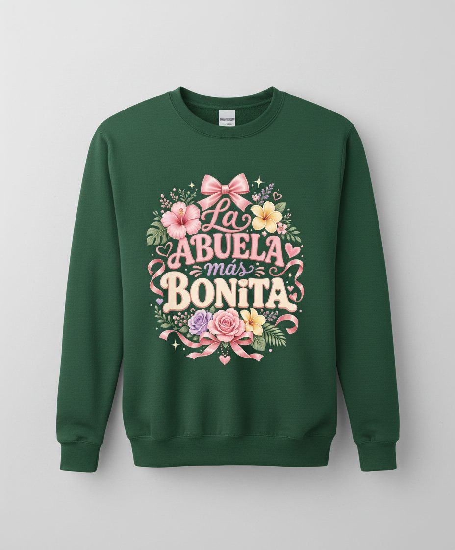 La ABUELA Más BONITA Grandma Sweatshirt - product mockup - Forest Green