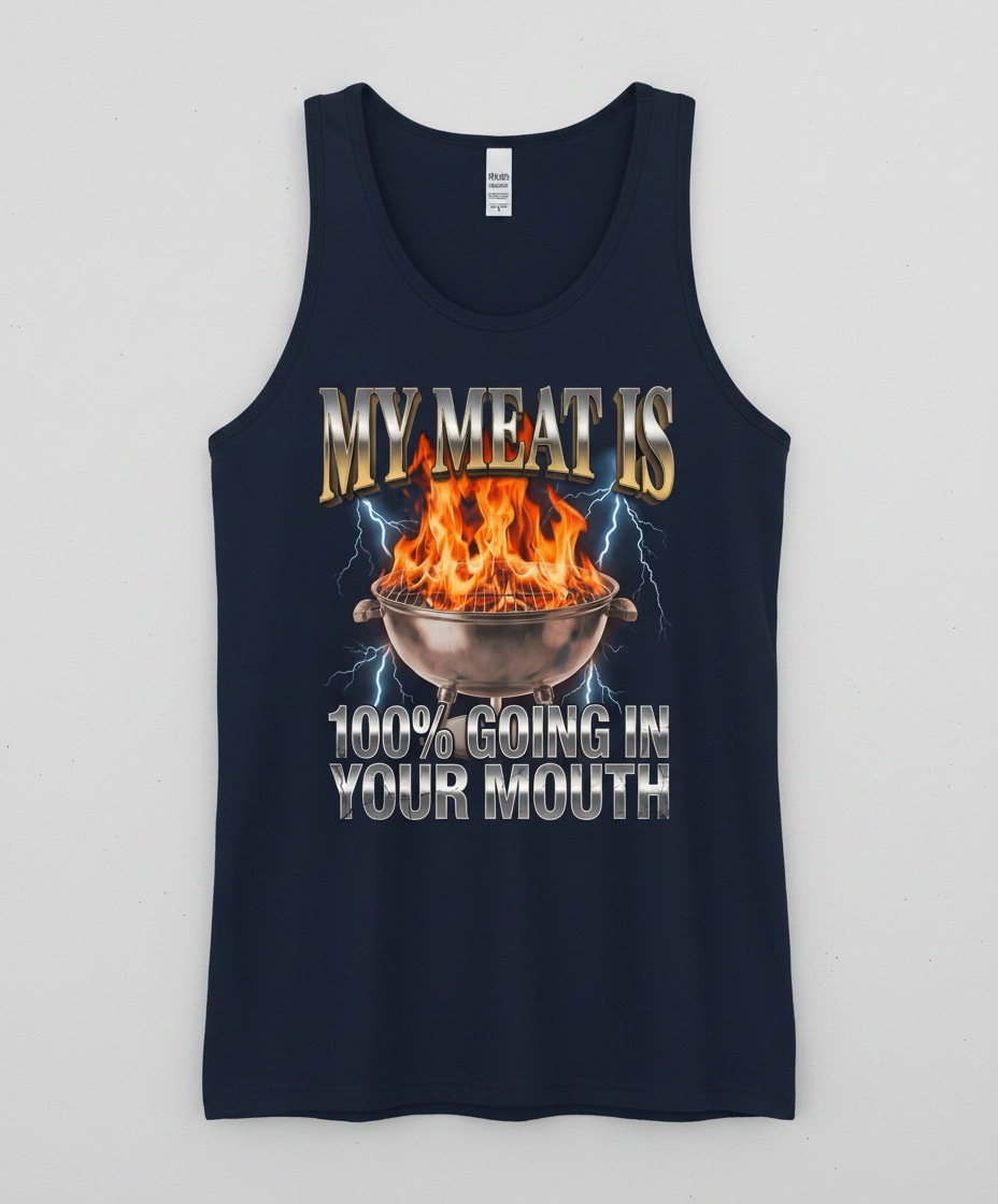My Meat Is Going In Your Mouth Funny BBQ Tank Top - Navy