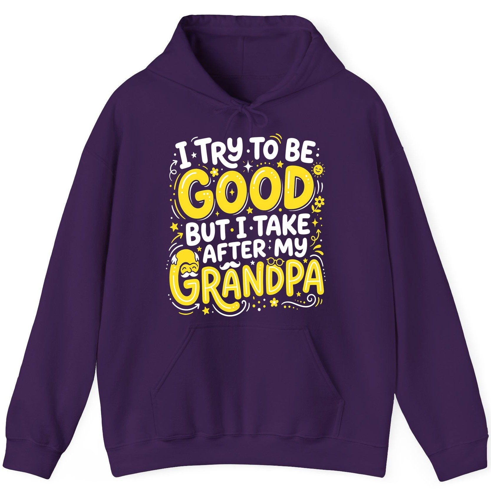 I TRY TO BE GOOD BUT I TAKE AFTER MY Grandpa Hoodie - product mockup - Purple