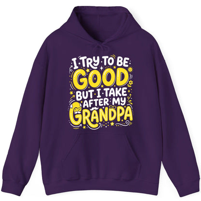 I TRY TO BE GOOD BUT I TAKE AFTER MY Grandpa Hoodie - product mockup - Purple