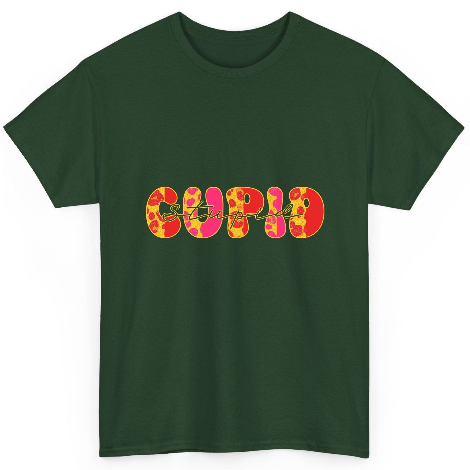 Stupid Cupid anti-Valentine's Day T-Shirt Forest Green product mockup