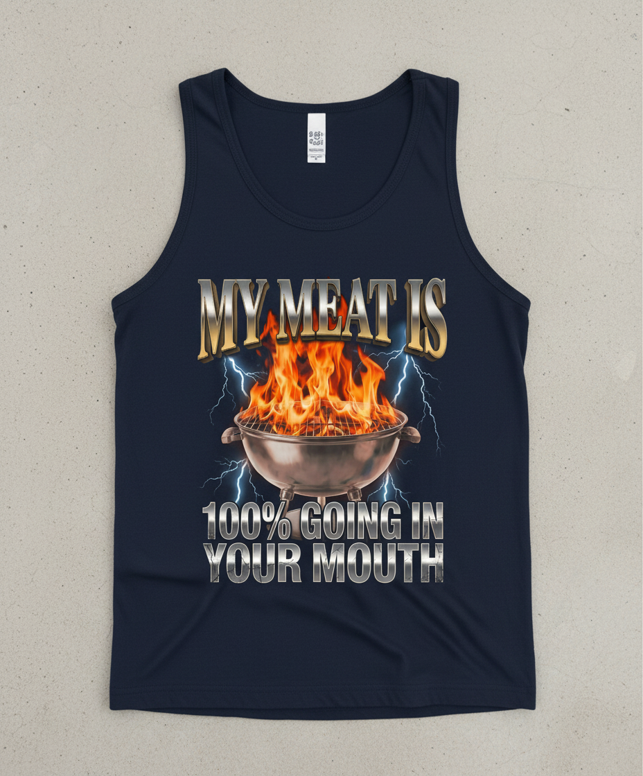 Funny BBQ Grilling My Meat Is Going In Your Mouth Tank Top - Navy