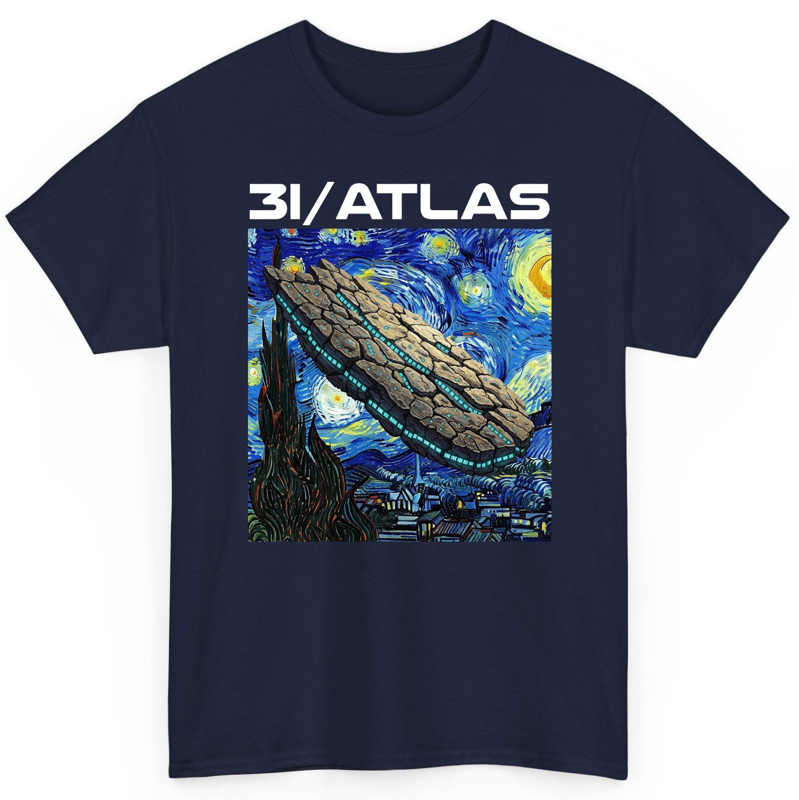 31 Atlas van gogh sci-fi mashup T-Shirt Navy product mockup