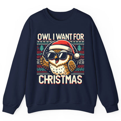 Owl I Want for Christmas Christmas owl Sweatshirt Navy product mockup