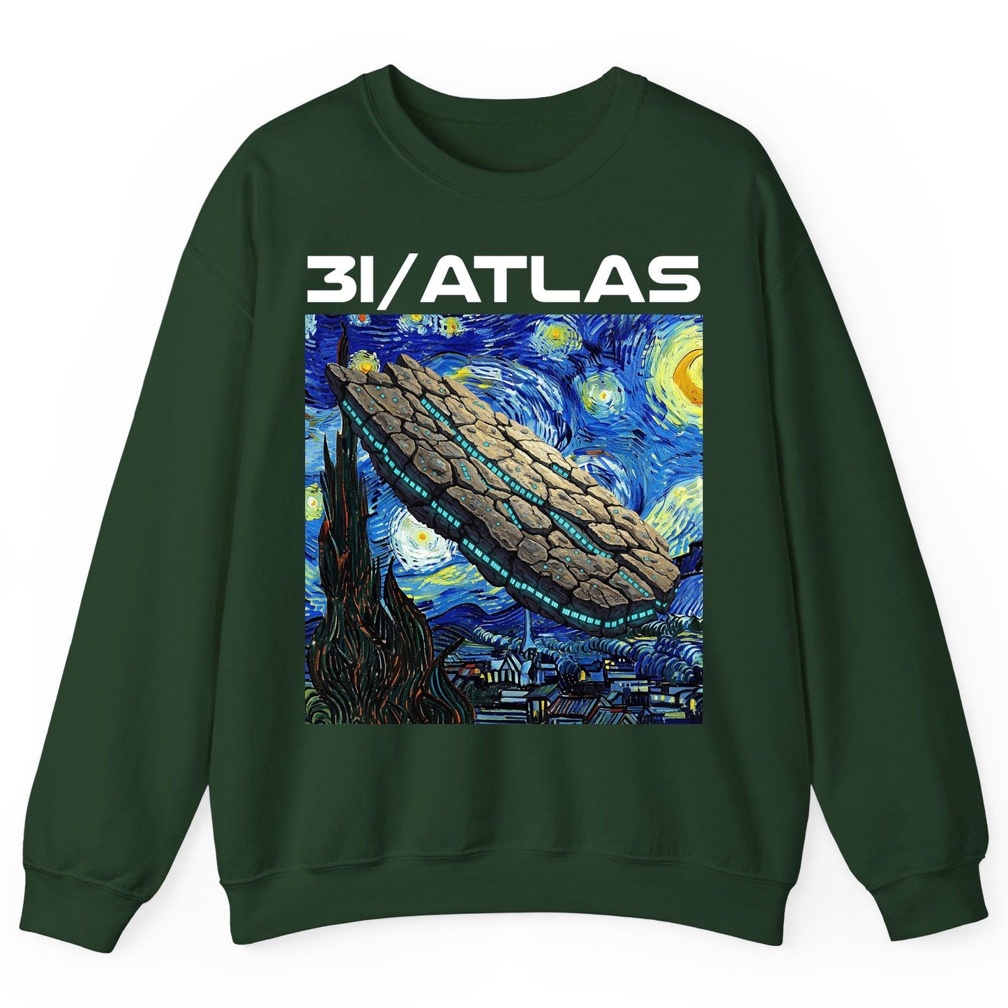 31 Atlas van gogh sci-fi mashup Sweatshirt Forest Green product mockup