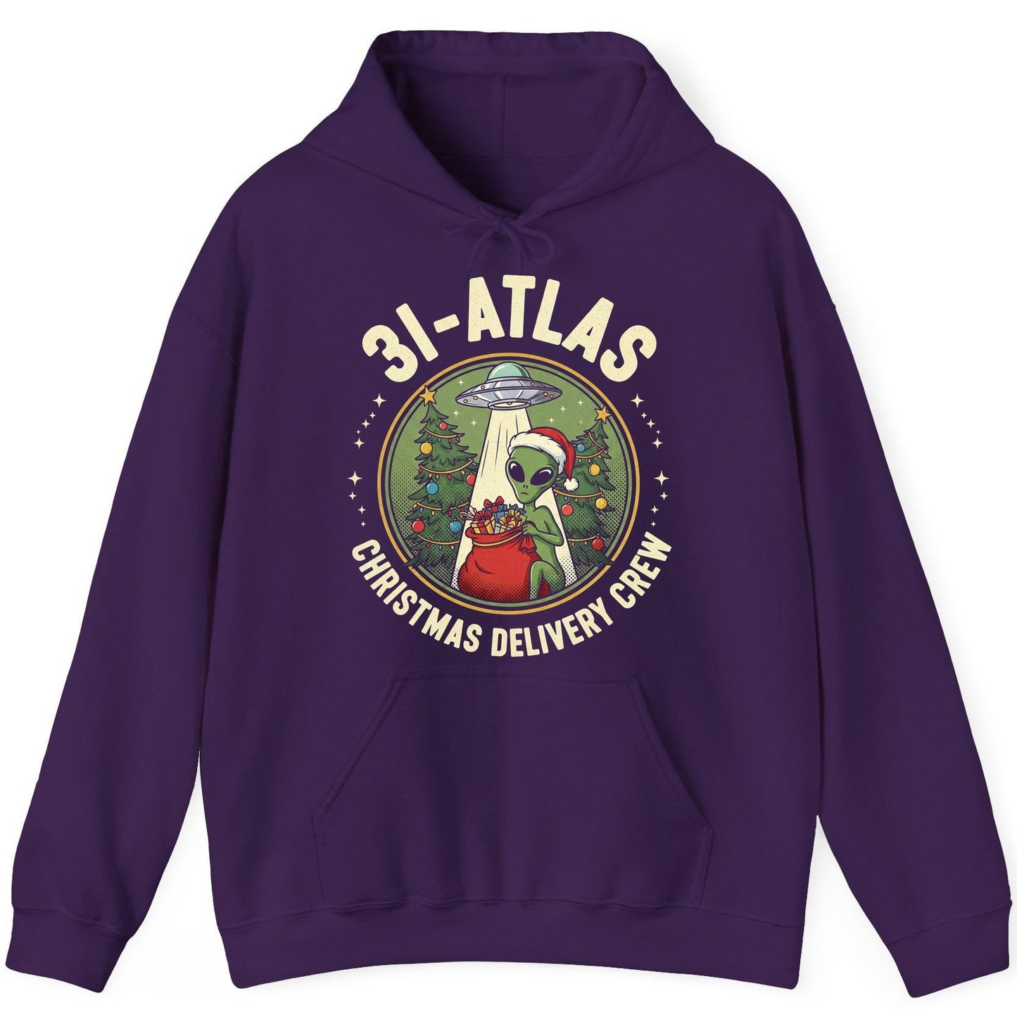 31-Atlas Christmas Delivery Crew alien Christmas Hoodie Purple product mockup