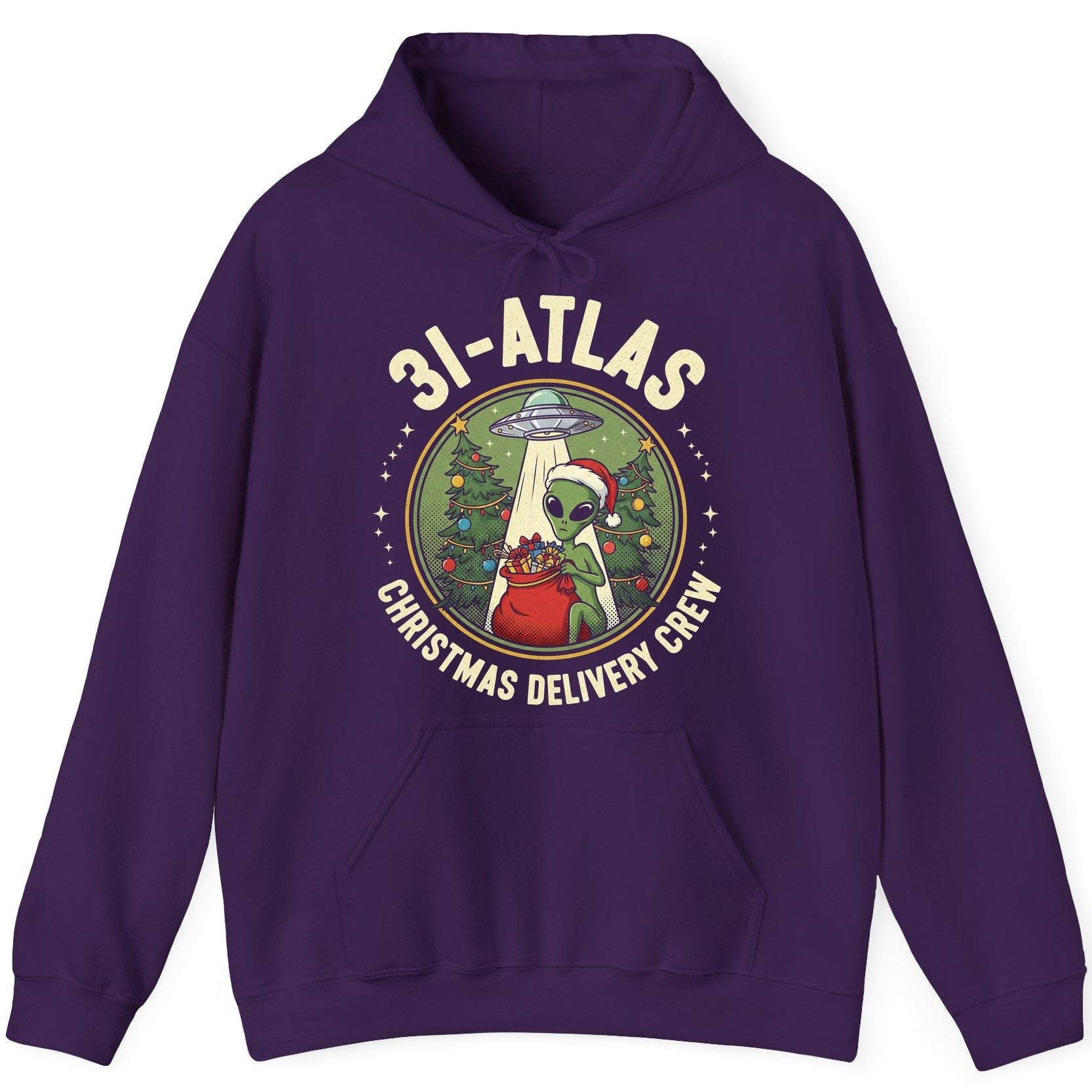 31-Atlas Christmas Delivery Crew alien Christmas Hoodie Purple product mockup