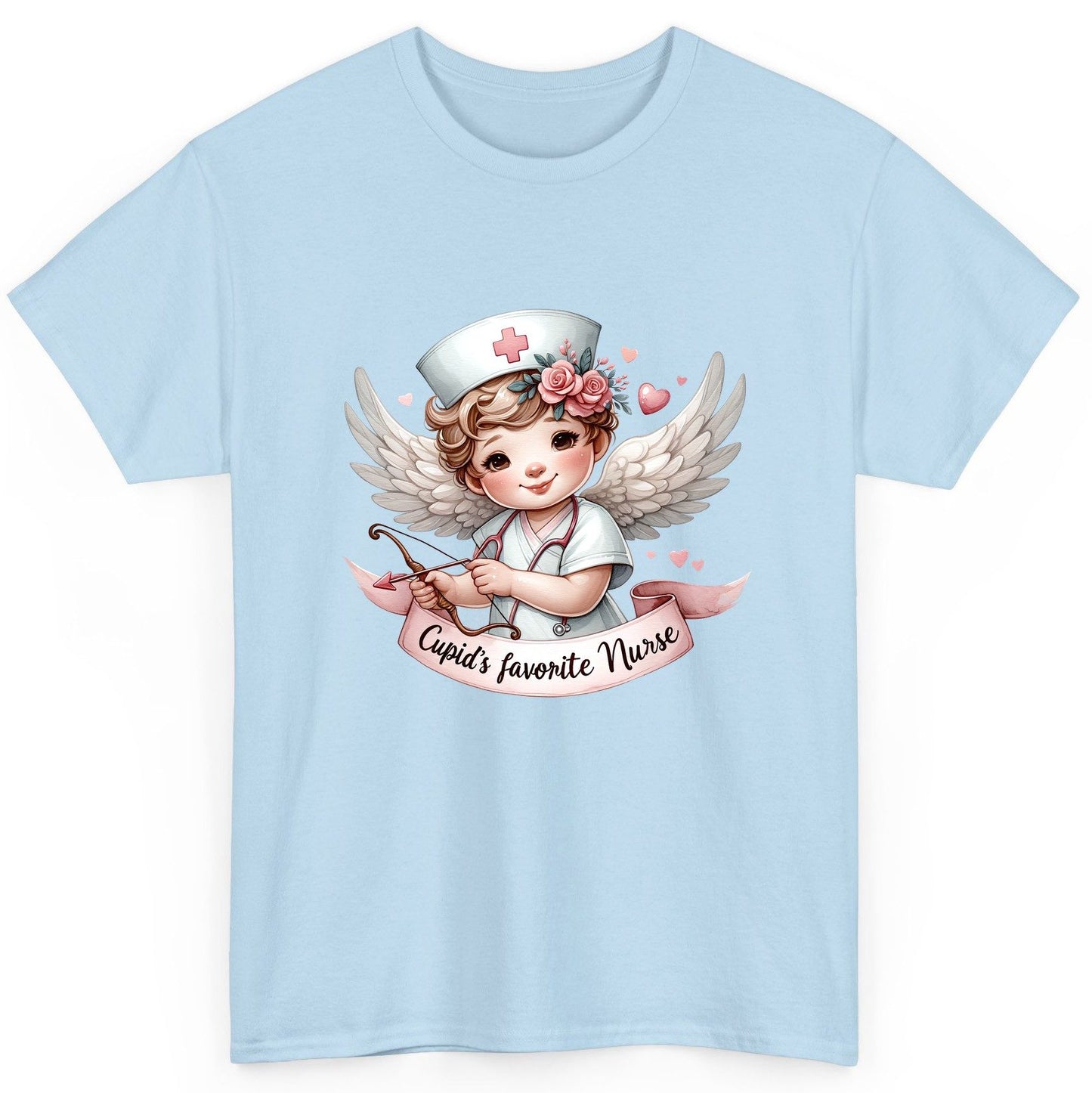 Cupid's Favorite Nurse cupid nurse T-Shirt Light Blue product mockup