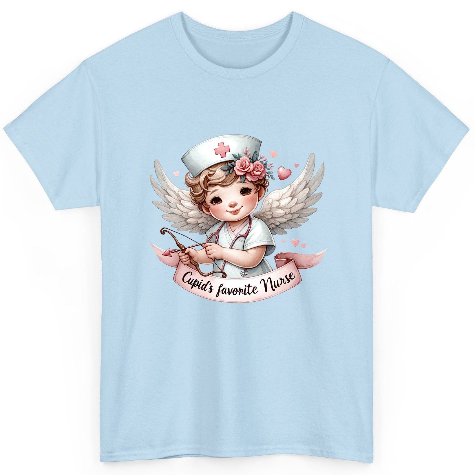 Cupid's Favorite Nurse cupid nurse T-Shirt Light Blue product mockup