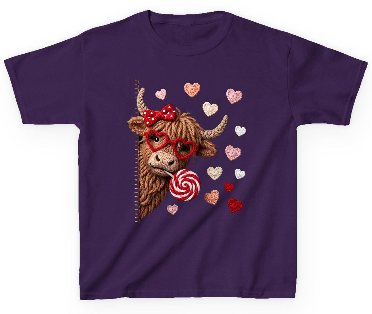 Crochet Valentine's Highland Cow highland cow Youth T-Shirt Purple product mockup