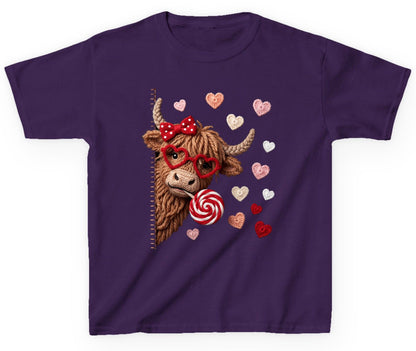 Crochet Valentine's Highland Cow highland cow Youth T-Shirt Purple product mockup
