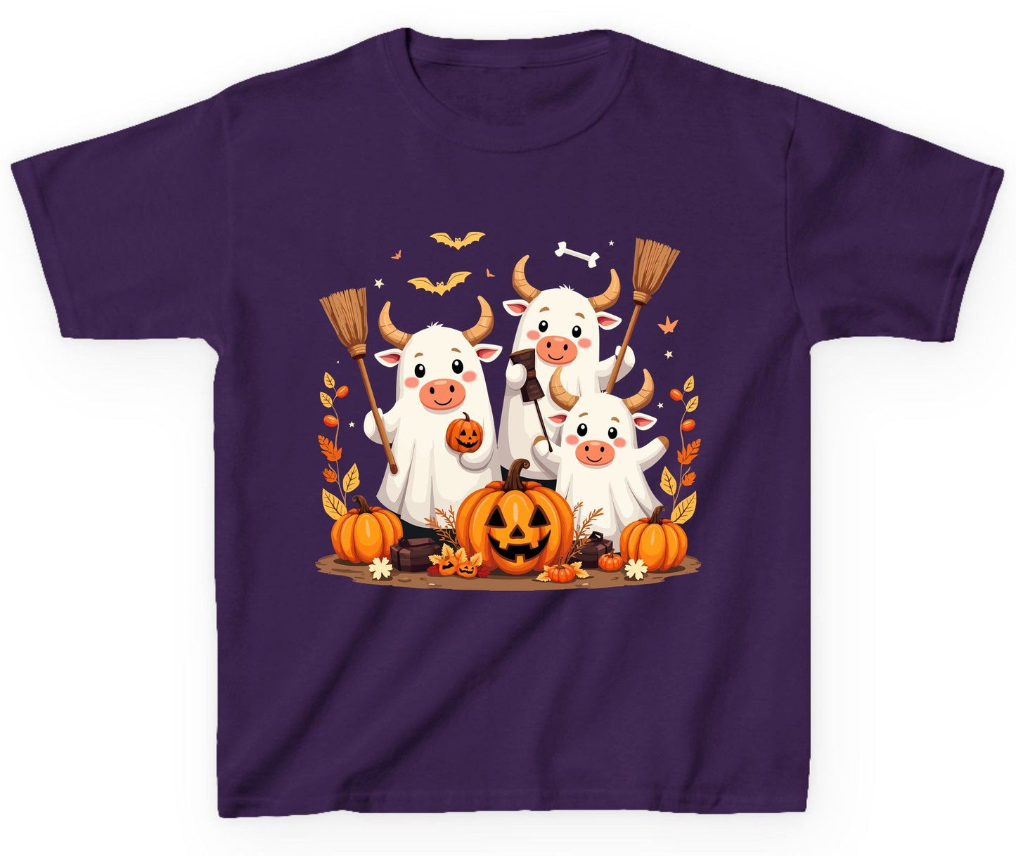 Cute Ghost Cows Halloween cows Youth T-Shirt Purple product mockup