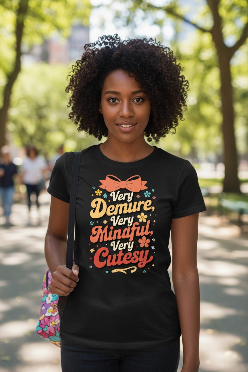 Very Demure, Very Mindful, Very Cutesy positive affirmations Youth T-Shirt Black lifestyle mockup