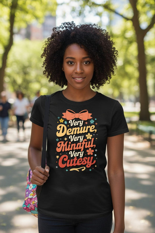 Very Demure, Very Mindful, Very Cutesy positive affirmations Youth T-Shirt Black lifestyle mockup
