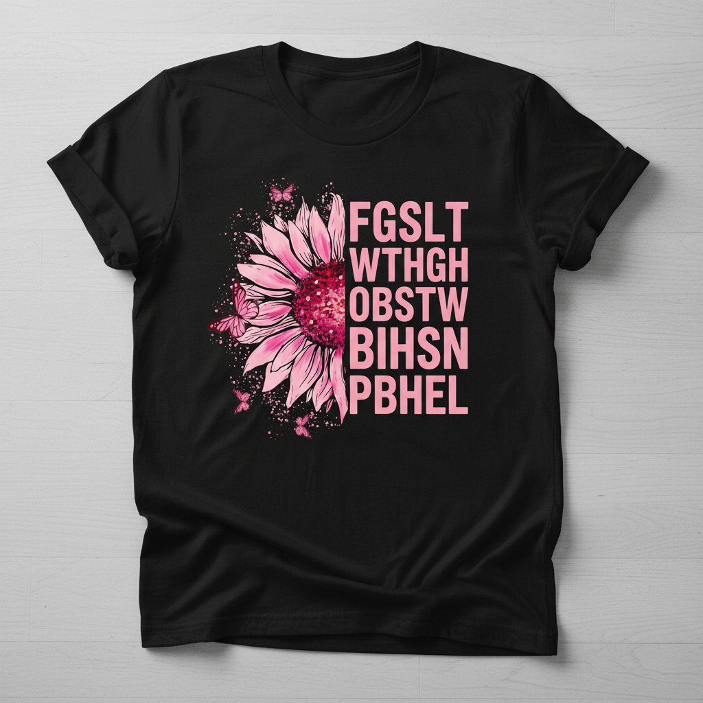 Breast Cancer Awareness Pink Sunflower Eye Chart T-Shirt - Black