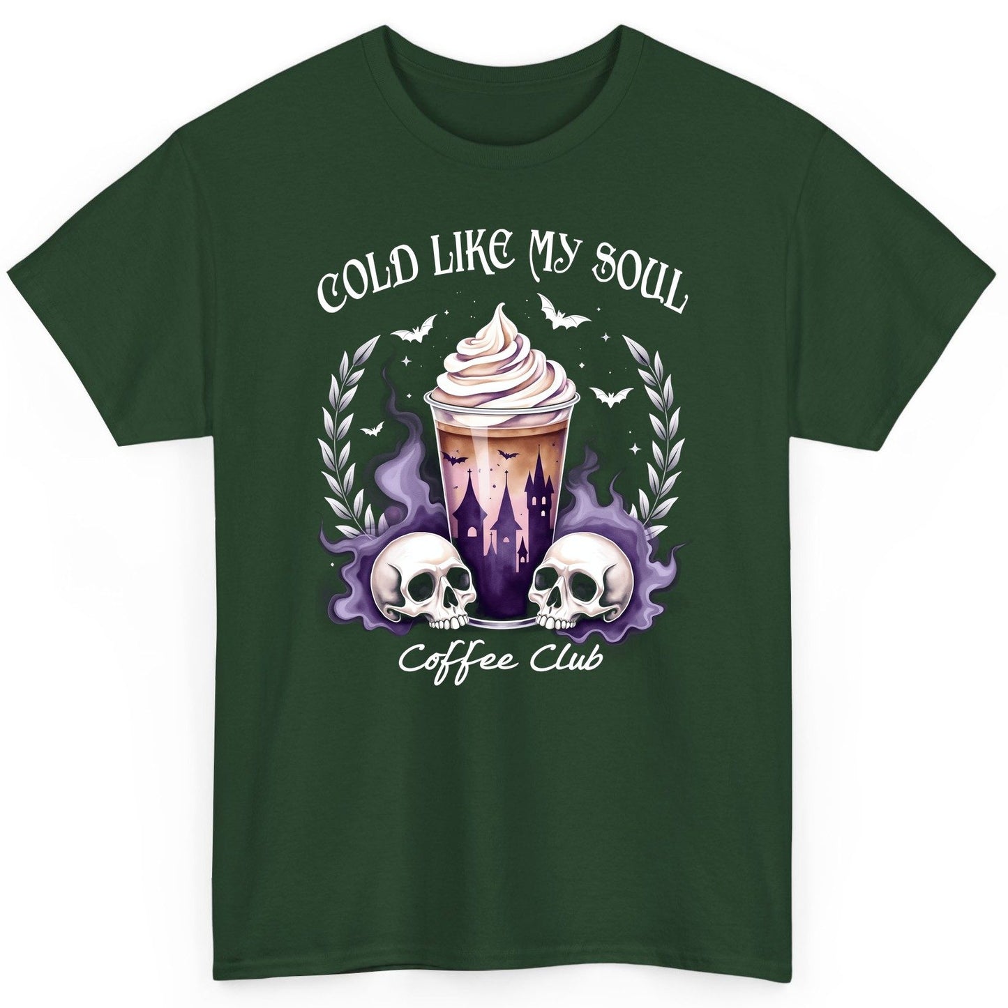Cold Like My Soul Coffee Club gothic iced coffee T-Shirt Forest Green product mockup