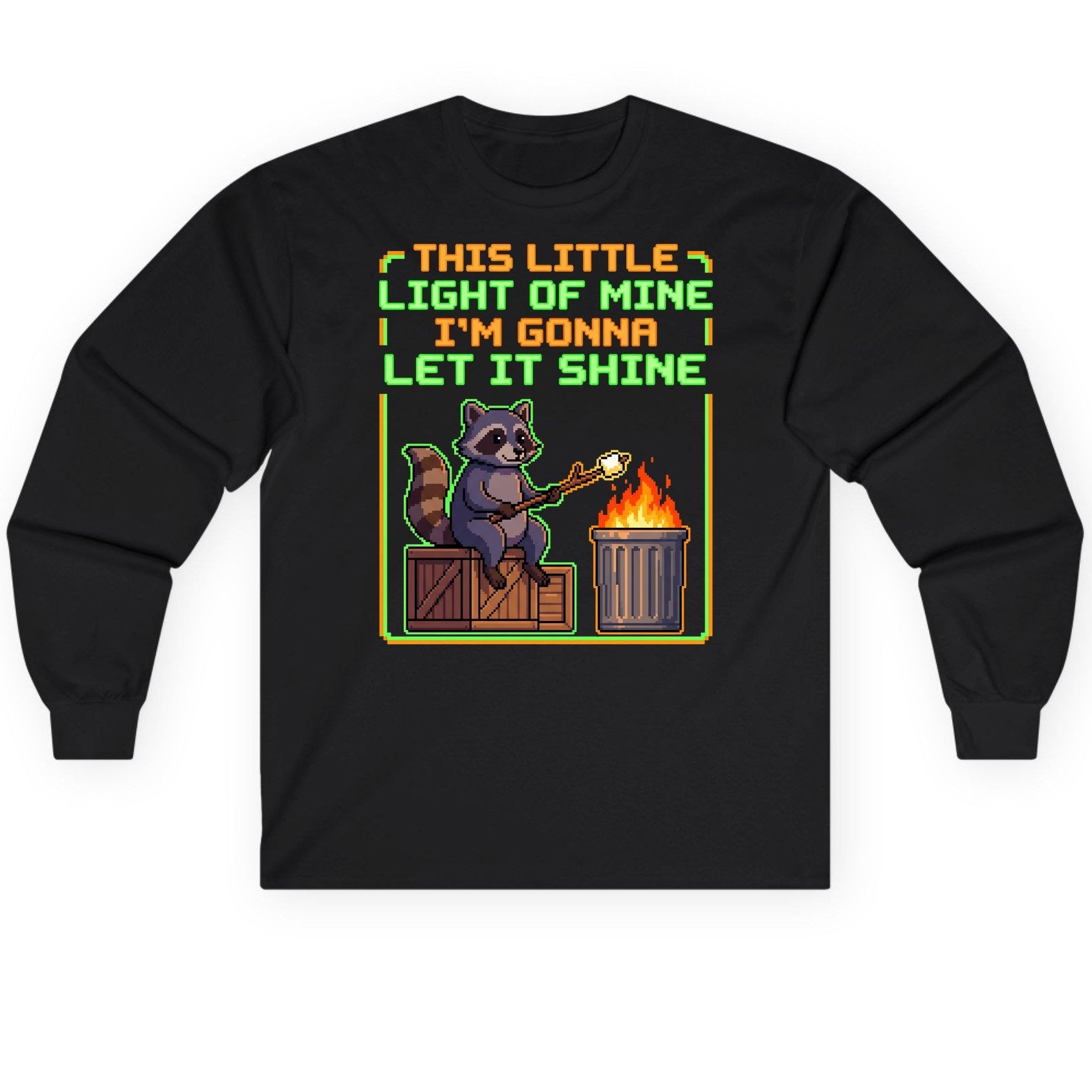 THIS LITTLE LIGHT OF MINE I'M GONNA LET IT SHINE Raccoon Long Sleeve Tee Black product mockup