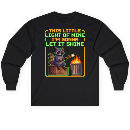 THIS LITTLE LIGHT OF MINE I'M GONNA LET IT SHINE Raccoon Long Sleeve Tee Black product mockup