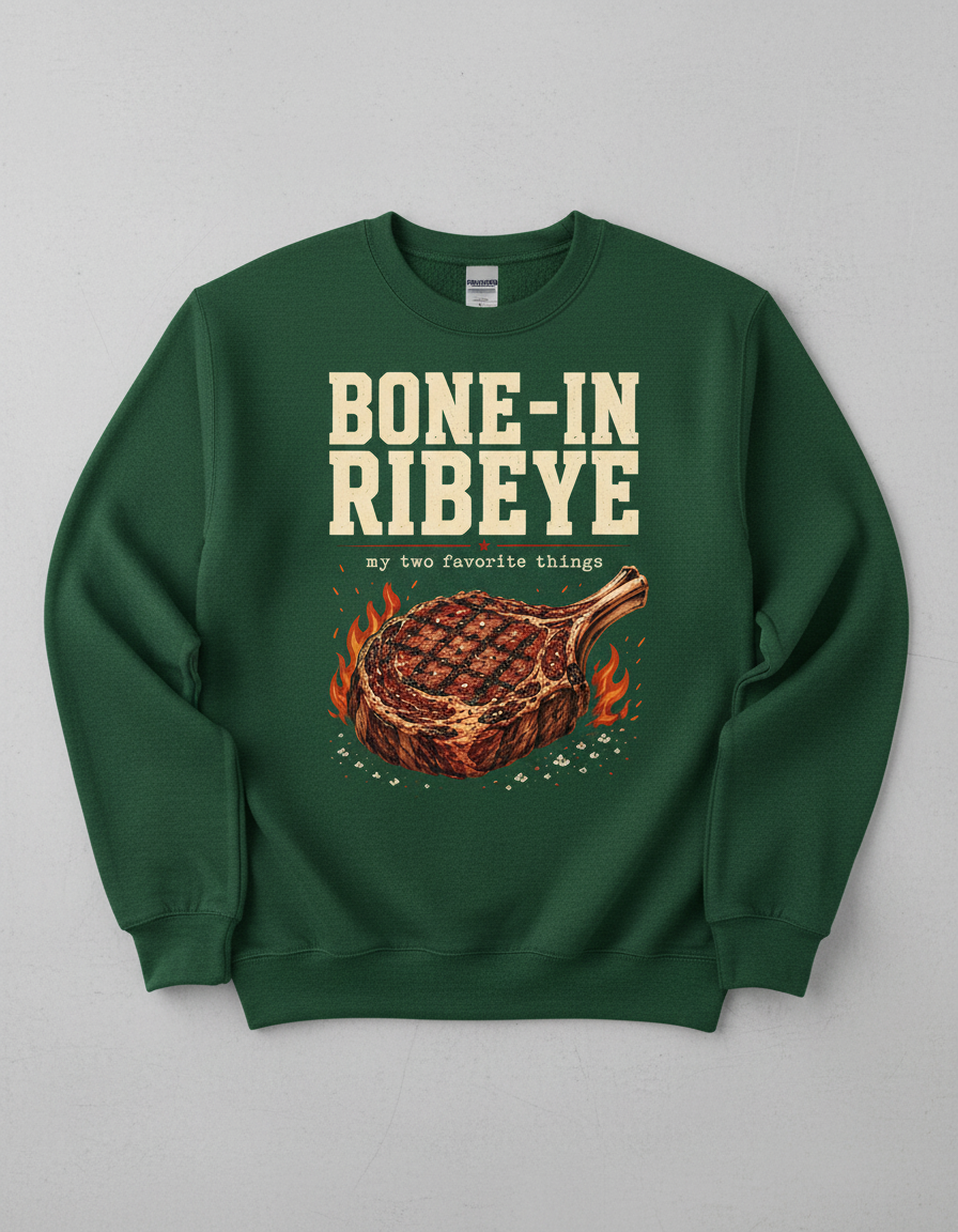 Bone-In Ribeye Steak Illustration Sweatshirt - Forest Green