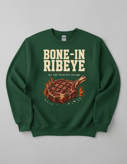 Bone-In Ribeye Steak Illustration Sweatshirt - Forest Green