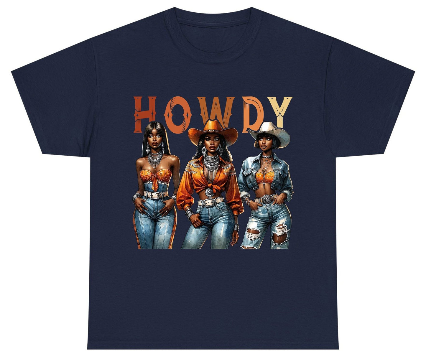 Howdy black cowgirls Youth T-Shirt Navy product mockup