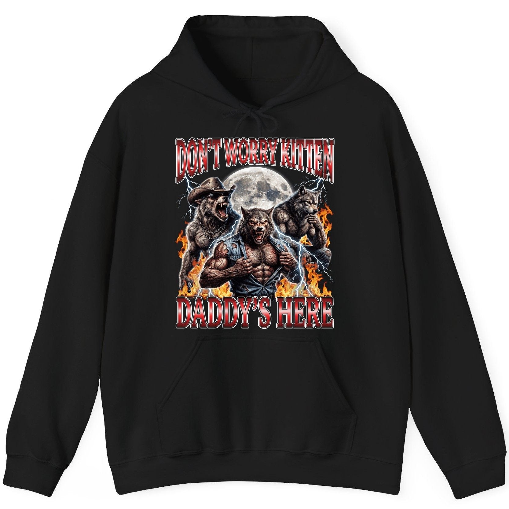 Don't Worry Kitten Daddy's Here werewolves Hoodie Black product mockup