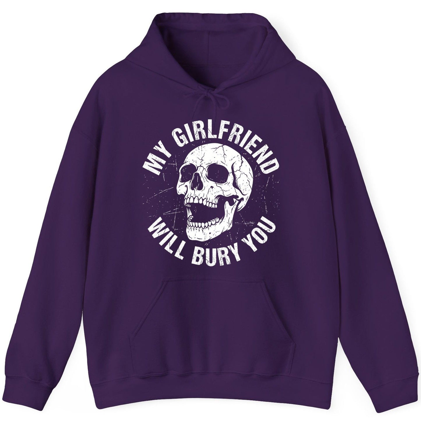 My Girlfriend Will Bury You skull Hoodie Purple product mockup
