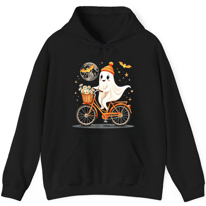 Cute Ghost on Bicycle cute ghost Hoodie Black product mockup