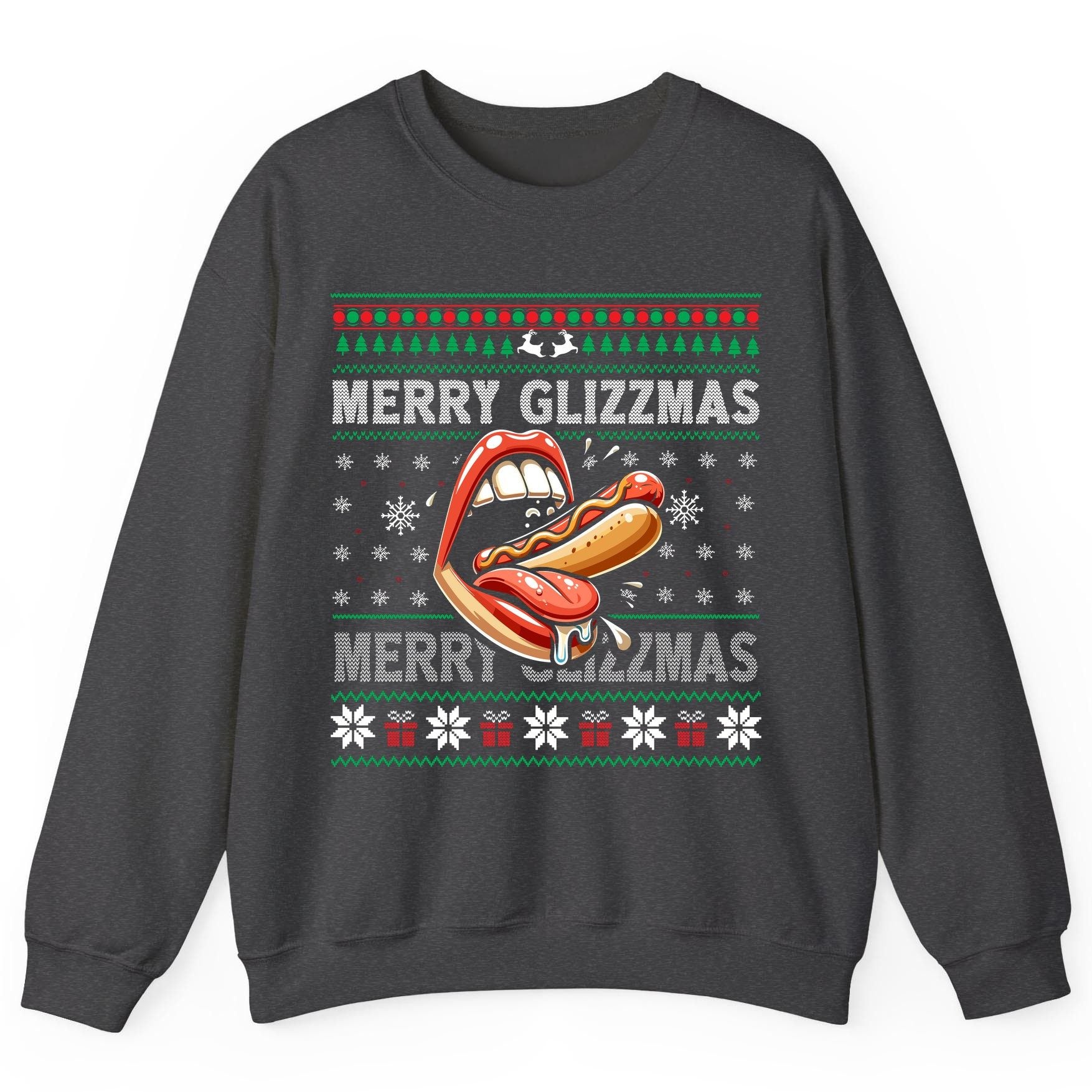 Merry Glizzzmas hot dog Sweatshirt Dark Heather product mockup