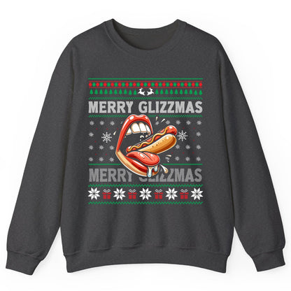 Merry Glizzzmas hot dog Sweatshirt Dark Heather product mockup