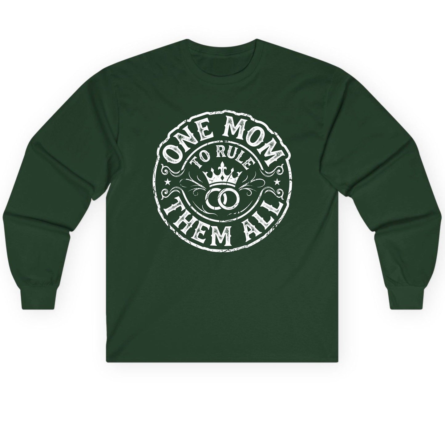 One Mom to Rule Them All Funny Moms Long Sleeve Tee - product mockup - Forest Green