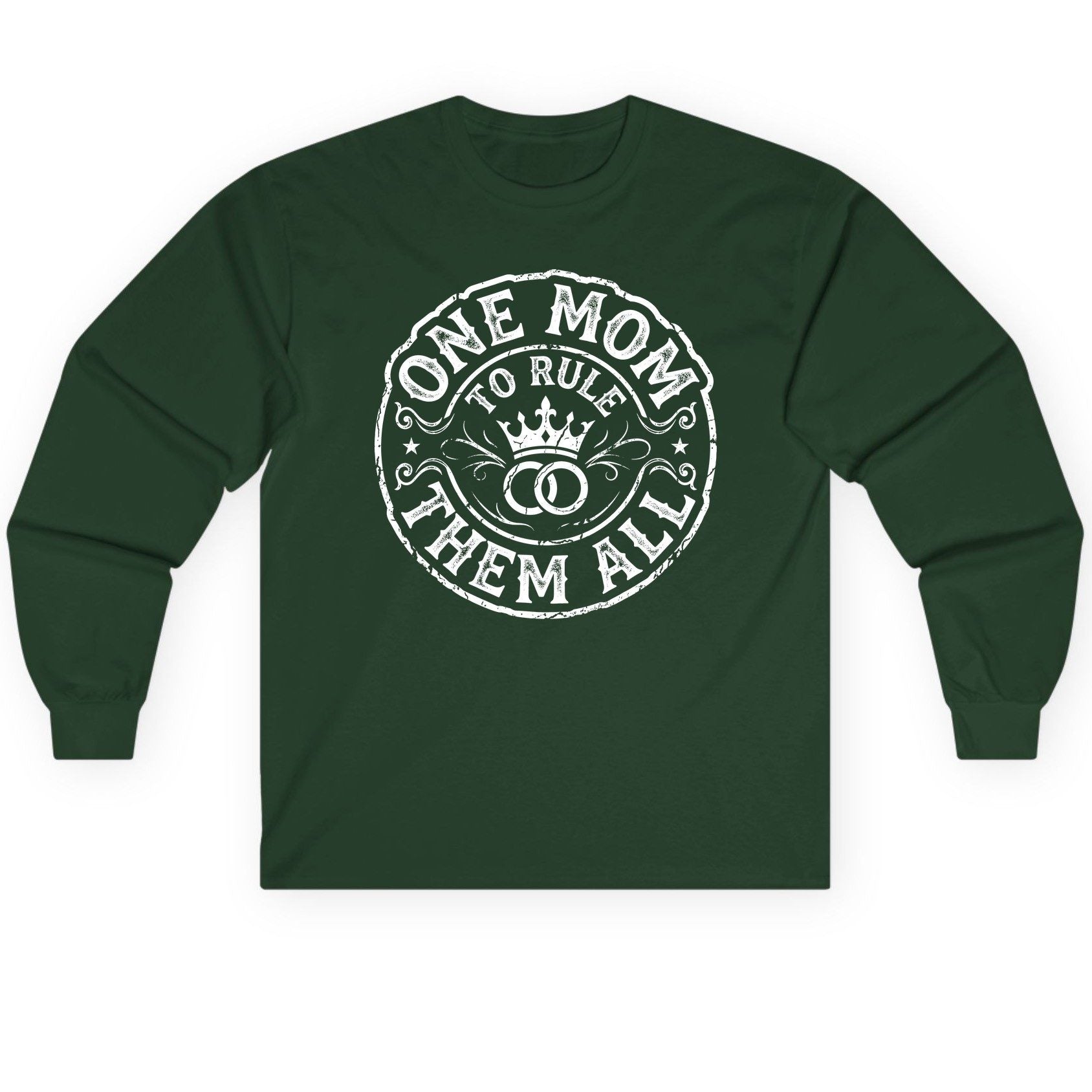 One Mom to Rule Them All Funny Moms Long Sleeve Tee - product mockup - Forest Green