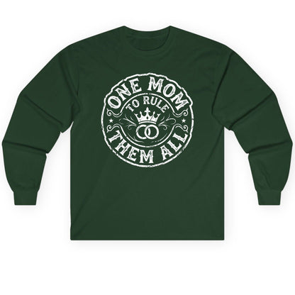 One Mom to Rule Them All Funny Moms Long Sleeve Tee - product mockup - Forest Green