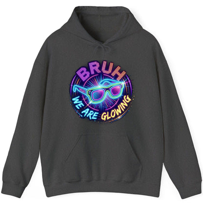 BRUH WE ARE GLOWING Neon Party Hoodie Dark Heather product mockup