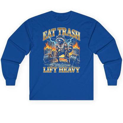 Eat Trash Lift Heavy raccoon Long Sleeve Tee Royal product mockup