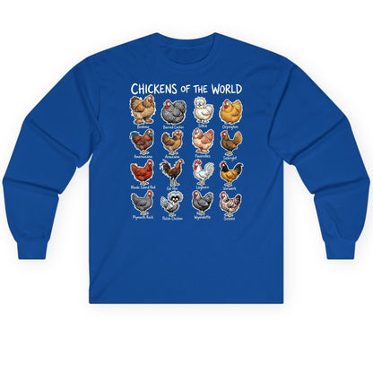 Chickens of the World chicken breeds Long Sleeve Tee Royal product mockup