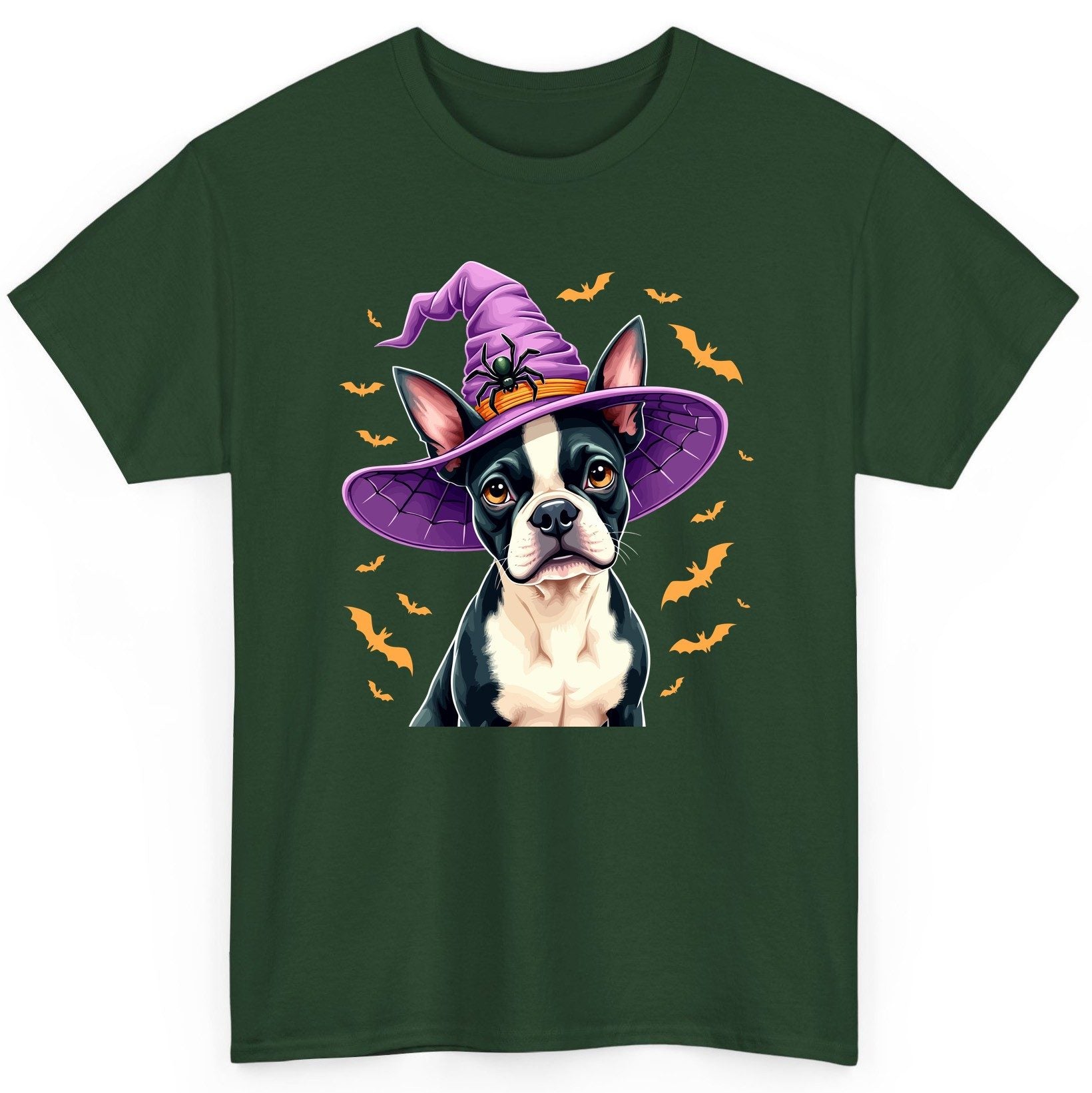 Halloween Boston Terrier Witch boston terrier T-Shirt Forest Green product mockup
