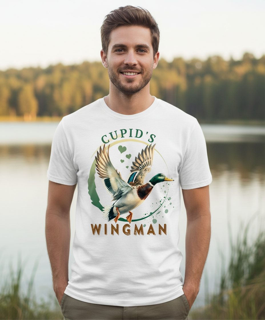 Cupid's Wingman mallard duck T-Shirt White lifestyle mockup