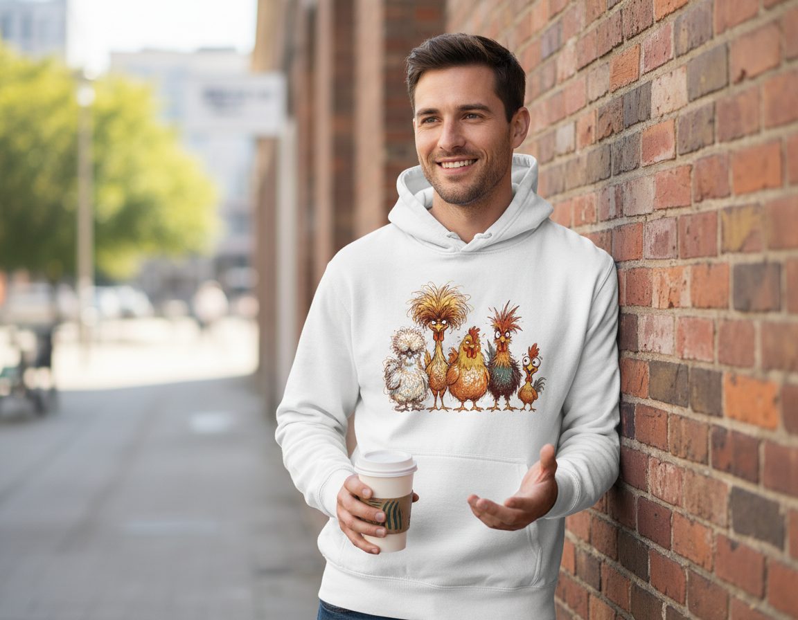 Funny Scribble Art Chickens chickens Hoodie White lifestyle mockup